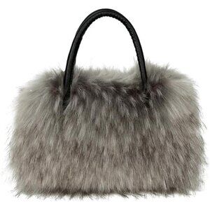 ✨ Epsion Fuzzy Faux Fur Women Grey Large Tote Cute Soft Fluffy Satchel Handbag